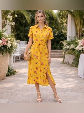 Altuzarra Vittoria Pollen Shirt Dress Silk Front Button Slit Bright Floral 36